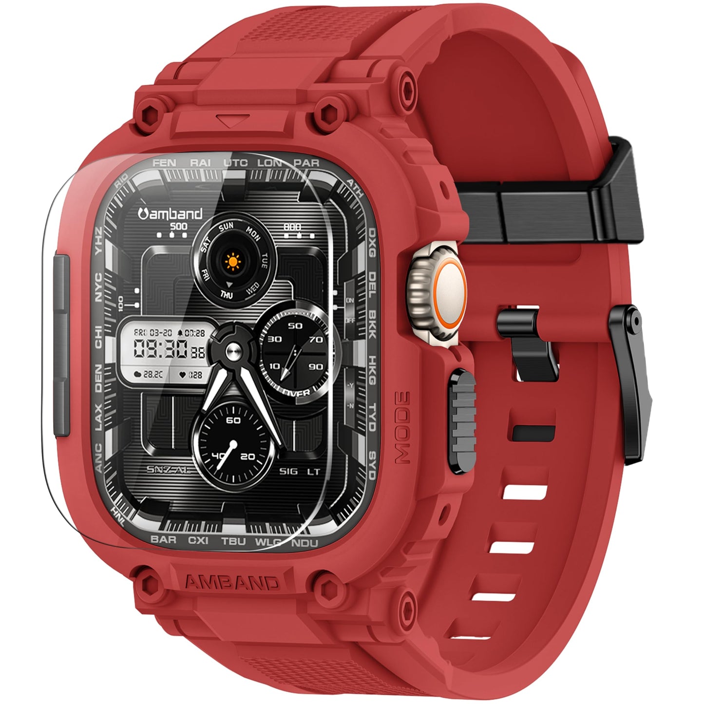 amBand Bands Compatible with Apple Watch 9/8/7/6/5/4 & SE 3/2/1 45mm/44mm Case for Men, M1 Sport Series Rugged Case Protective Cover for iWatch SE3/SE2/6/SE/5/4 44/45 mm Men Black