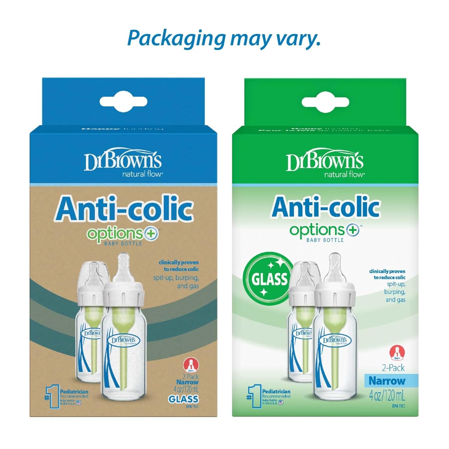 Dr. Brown's Anti-Colic Options+ Narrow Glass Baby Bottle, 8 oz, 1-Pack