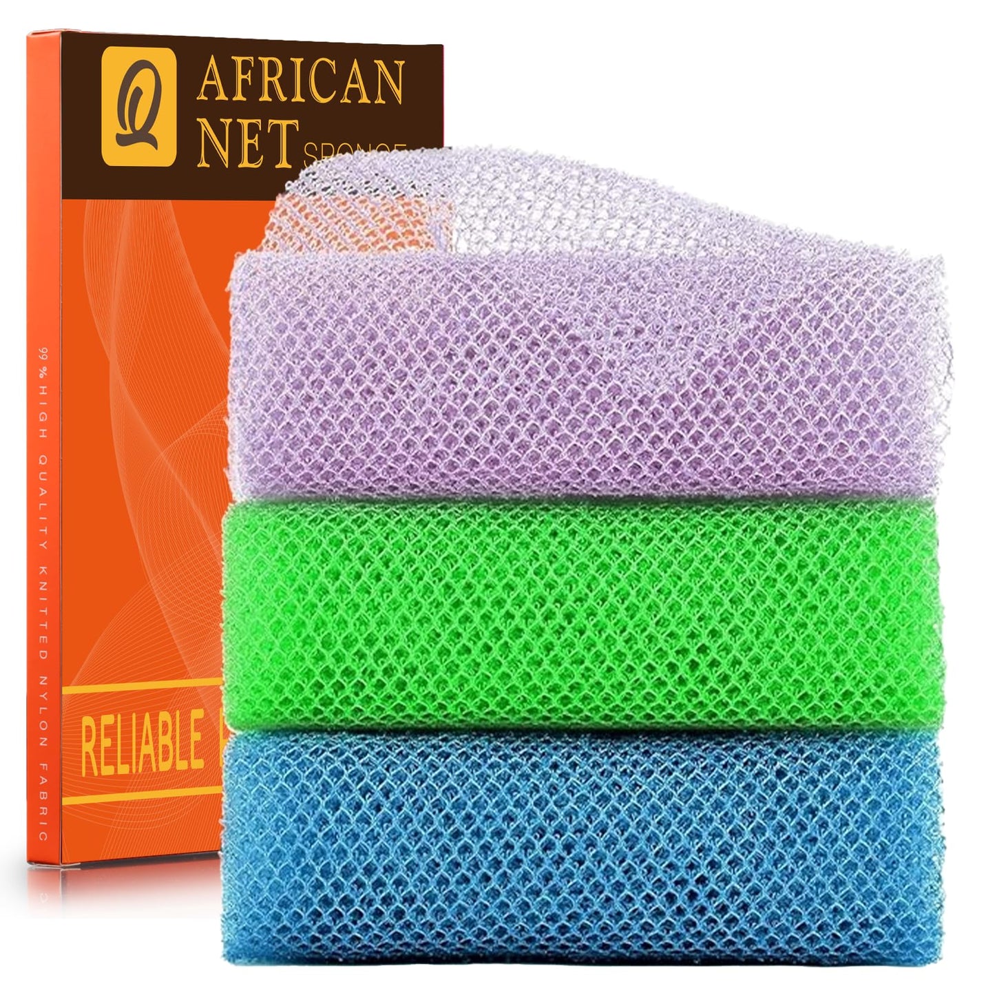 UJFQBH African Net Sponge Authenti, Exfoliating Body Scrubber for Back and Hard to Reach Areas, Gentle Daily Exfoliation for Deep Cleansing, Quick Drying Shower Essential, Aqua Grey 3 Pack