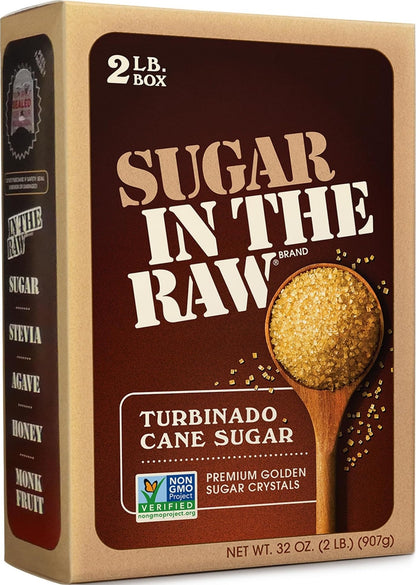 In The Raw Granulated Turbinado Cane Sugar, 2 lb Box, Pure, All-Natural Turbinado Sugar, Non-GMO Project Verified, Kosher, Vegan and Gluten Free (Pack of 12)