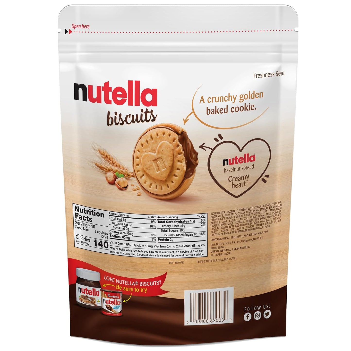 Nutella Biscuits Cookies Filled with Nutella Hazelnut Spread, Sweet Snack Pack, 9.7 oz