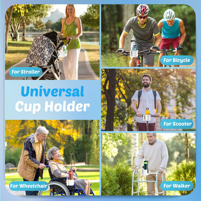 2 Pack Cup Holder for Walker: Stroller Cup Holder with Phone Holder Black