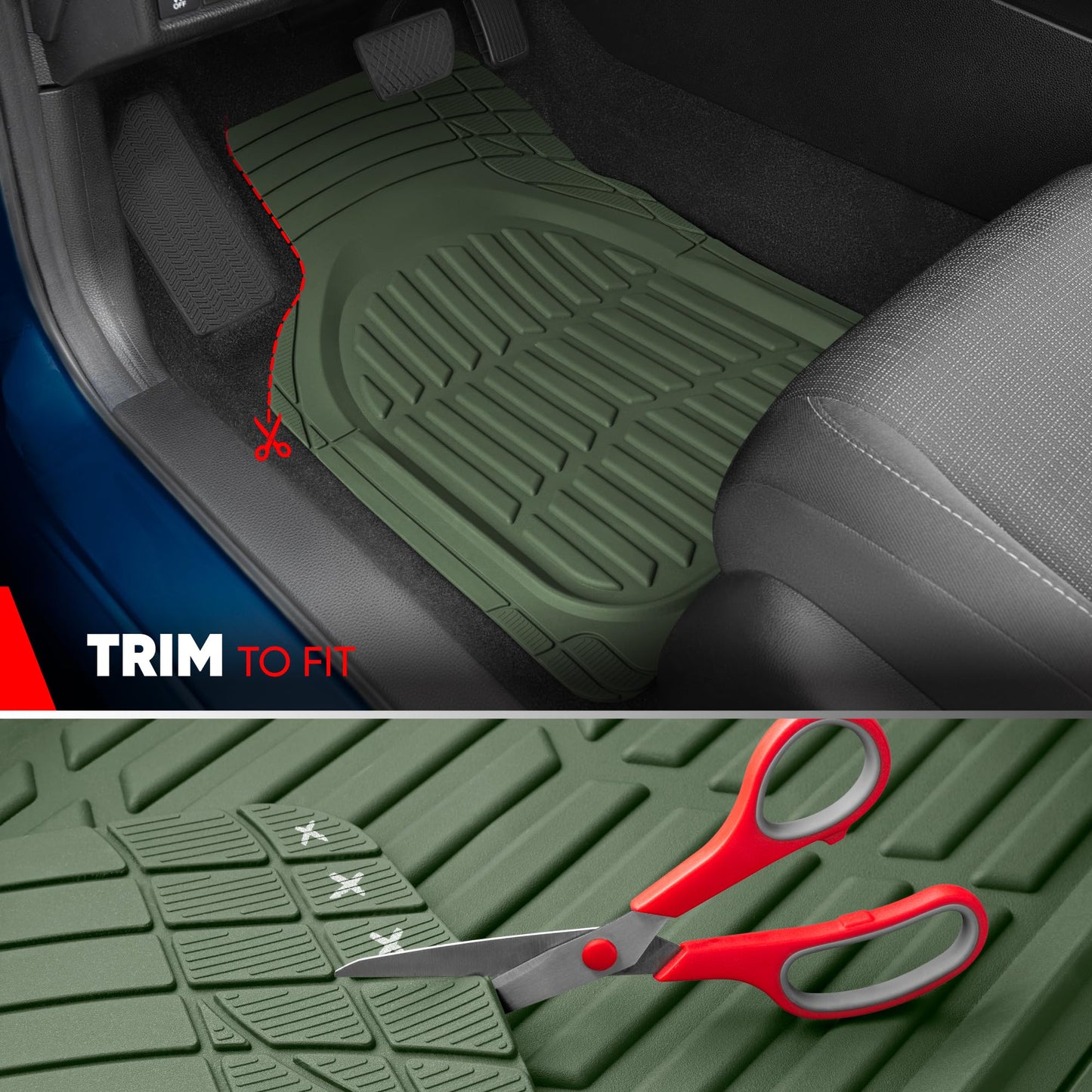 Motor Trend -2 Piece Front Car Floor Mats- Black FlexTough Contour Liners-Deep Dish Heavy Duty Rubber Floor Mats for Car SUV Truck & Van-All Weather Protection, Universal Trim to Fit