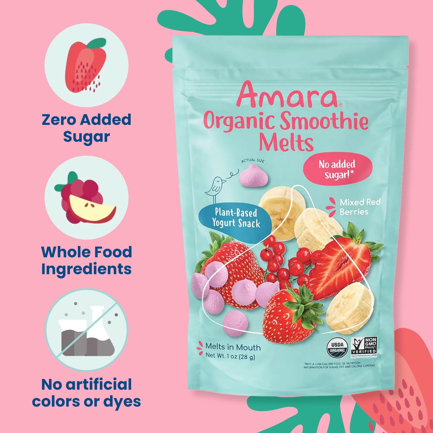 Amara Smoothie Melts - Mango Carrot - Organic Baby Snacks w/ Fruits & Veggies - Plant Based Yogurt Melts - Healthy Toddler Snack - Activity Book Included - Enjoy From 10+ Mos - 6 Resealable Bags