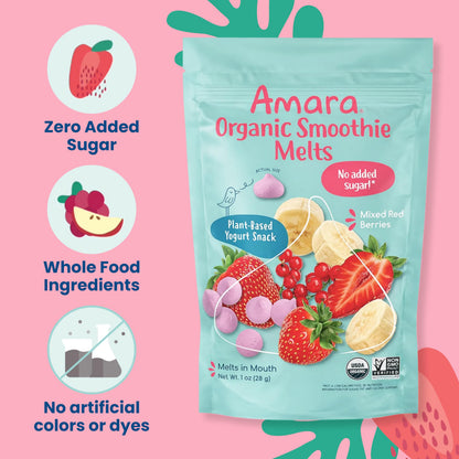 Amara Smoothie Melts - Mango Carrot - Organic Baby Snacks w/ Fruits & Veggies - Plant Based Yogurt Melts - Healthy Toddler Snack - Activity Book Included - Enjoy From 10+ Mos - 6 Resealable Bags