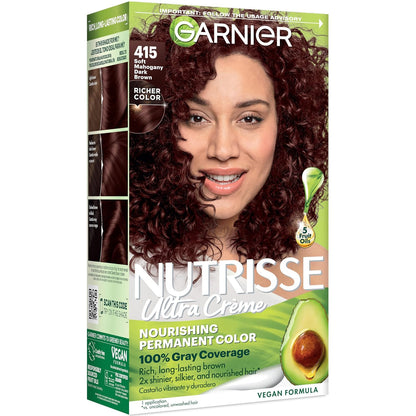Garnier Nutrisse Ultra Crème Hair Color, Permanent Hair Dye with 100% Gray Coverage, Vegan & Cruelty-Free, 33 Darkest Golden Brown (Caramel Fudge), 1 Count