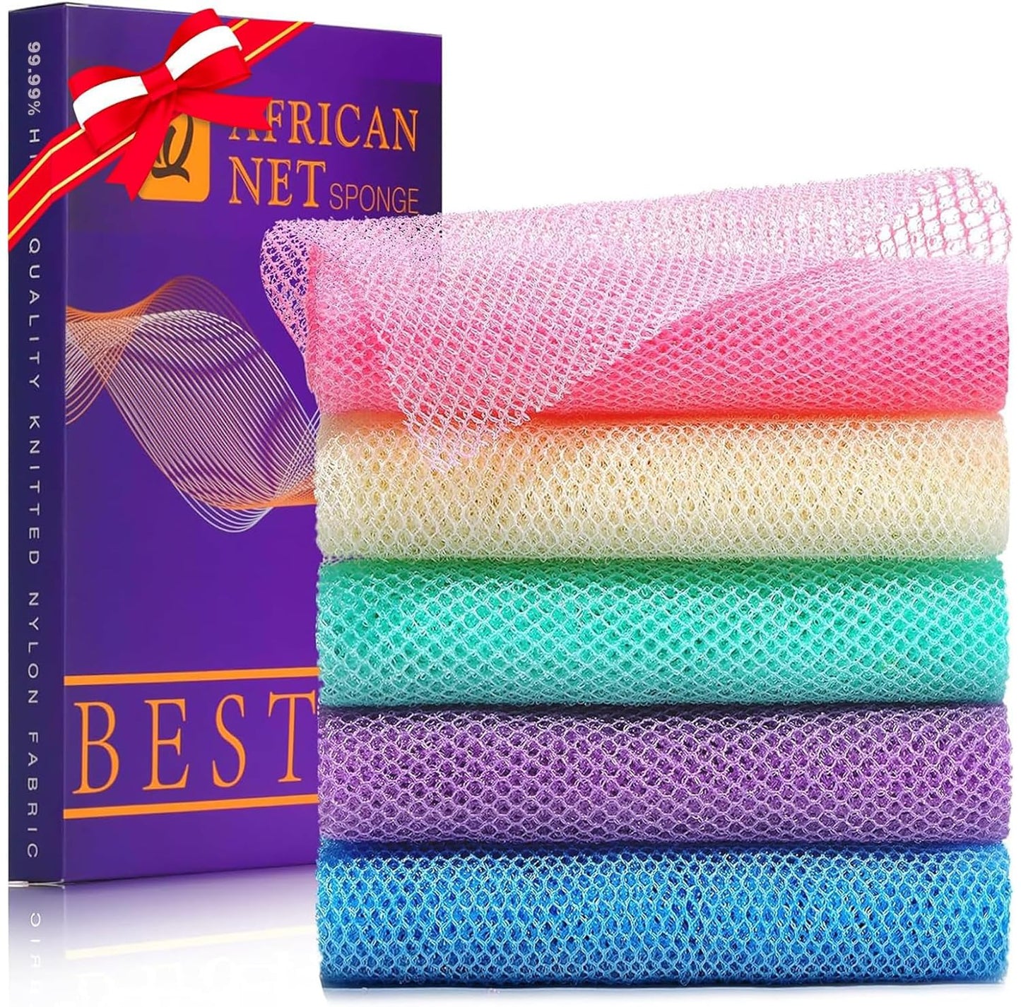 UJFQBH African Net Sponge Authenti, Exfoliating Body Scrubber for Back and Hard to Reach Areas, Gentle Daily Exfoliation for Deep Cleansing, Quick Drying Shower Essential, Aqua Grey 3 Pack