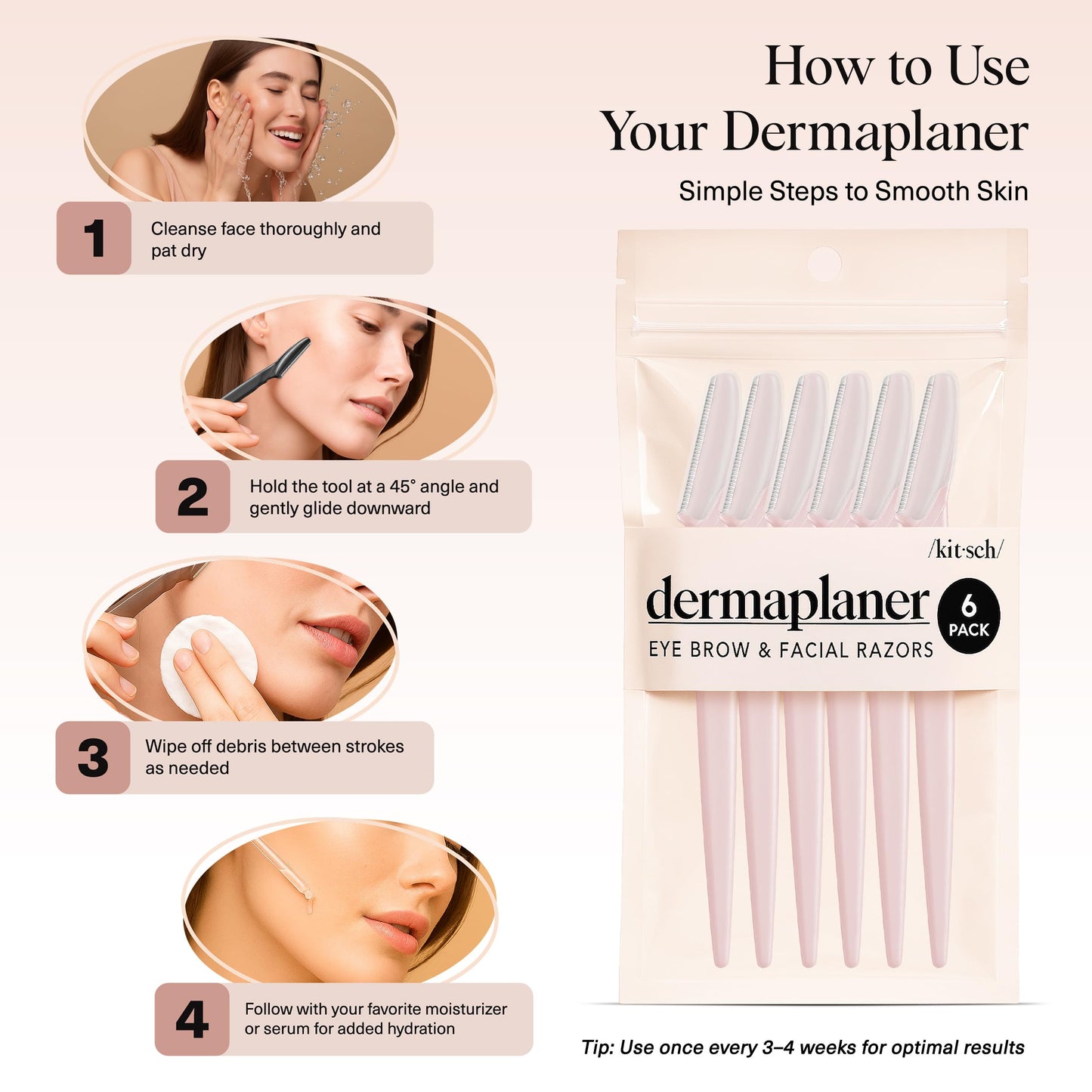 Kitsch Dermaplane Razor for Women Face – Terracotta, 12 pcs