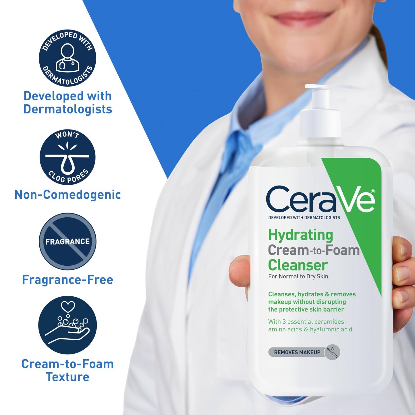CeraVe Hydrating Cream To Foam Cleanser, Face Wash for Dry Skin, 8 Fl Oz (Pack of 12)