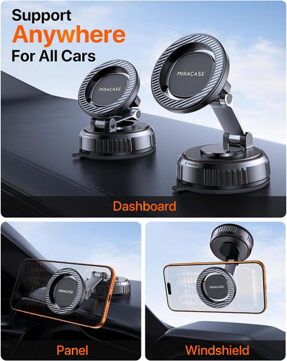 Miracase for MagSafe Car Mount[3800gf Strong Magnet & 90+LBS Suction Base]Magnetic Phone Holders for Your Car, 360° Adjustable Dashboard &Windshield Mount with Adhesive Suction Cup for All Smartphones
