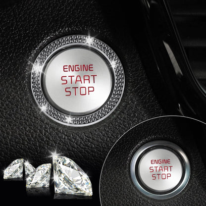 LivTee 2 PCS Crystal Double Rhinestone Car Engine Start Stop Decoration Ring, Bling Car Interior Accessories for Women, Push to Start Button Cover Sticker, Automotive Decals, Light Green
