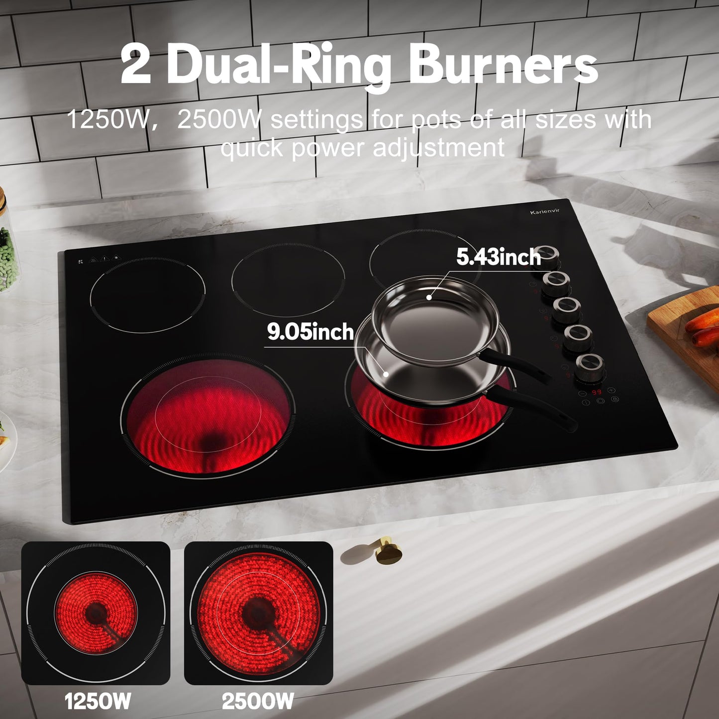 2 Burner Electric Cooktop 110V, 2000W, 24" Countertop & Built-in
