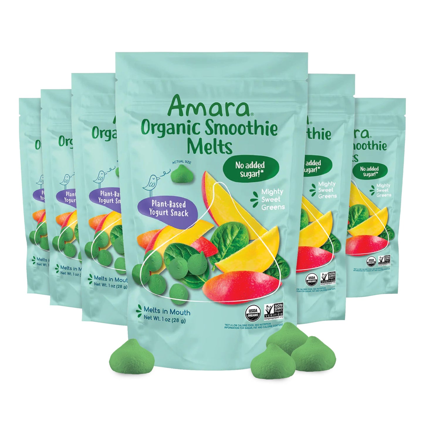Amara Smoothie Melts - Mango Carrot - Organic Baby Snacks w/ Fruits & Veggies - Plant Based Yogurt Melts - Healthy Toddler Snack - Activity Book Included - Enjoy From 10+ Mos - 6 Resealable Bags