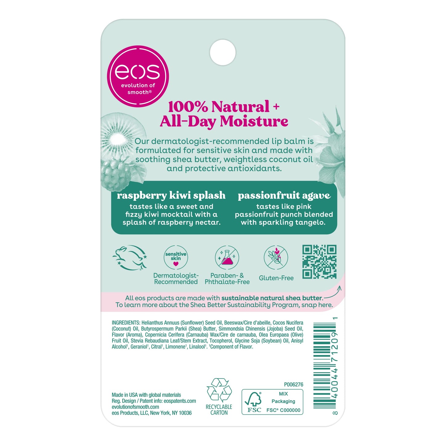 eos 100% Natural Lip Balm - Strawberry Sorbet and Pomegranate Raspberry, All-Day Moisture, Lip Care Products, 0.14 oz, 2-Pack
