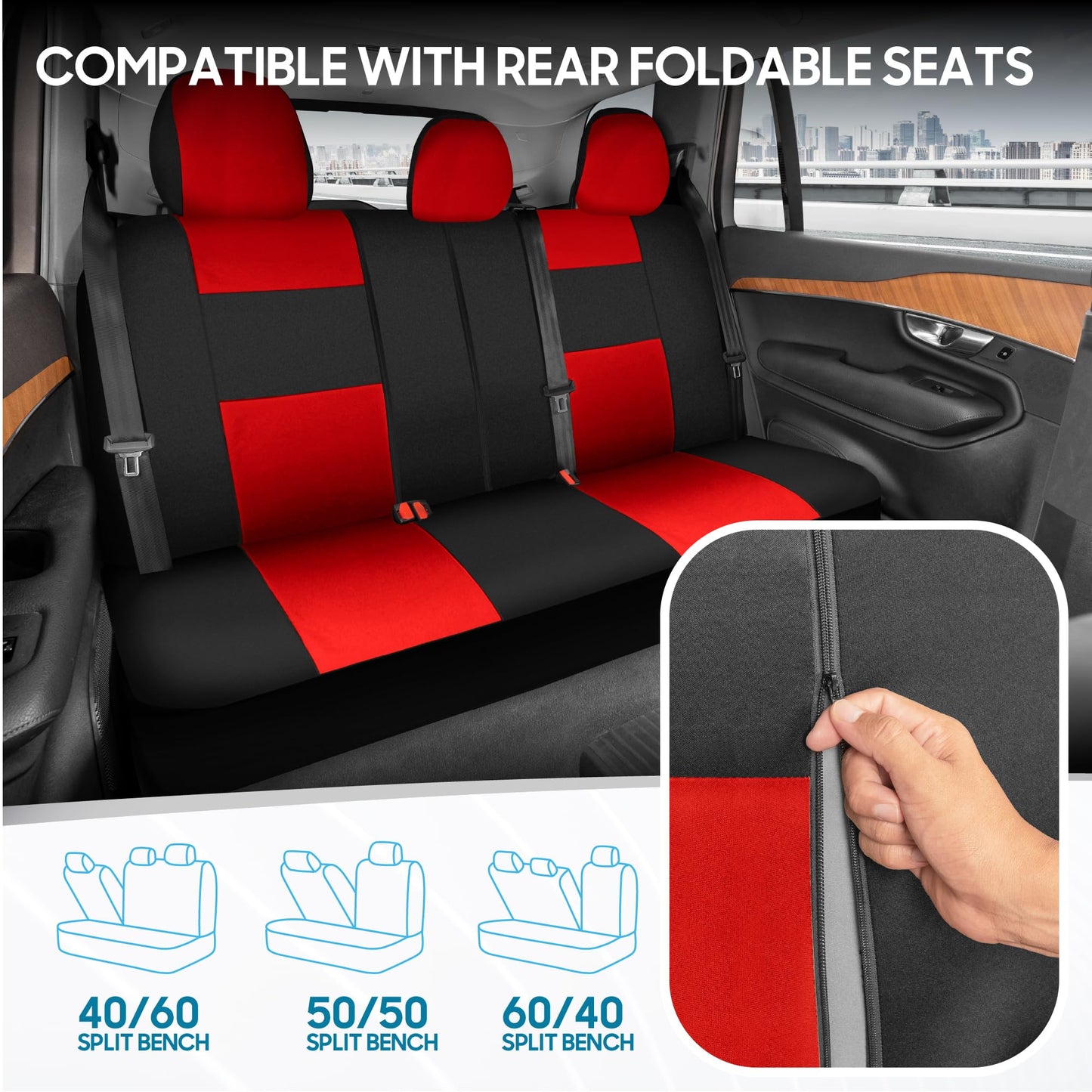 BDK PolyPro Car Seat Covers Full Set in Solid Black, Front and Rear Split Bench Seat Covers for Cars, Easy to Install Car Seats Cover Set and Accessories for Auto Trucks Van SUV - Solid Black