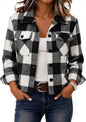 Zeagoo Flannels for Women Cropped Shacket Jacket Fashion Plaid Fall Coat
