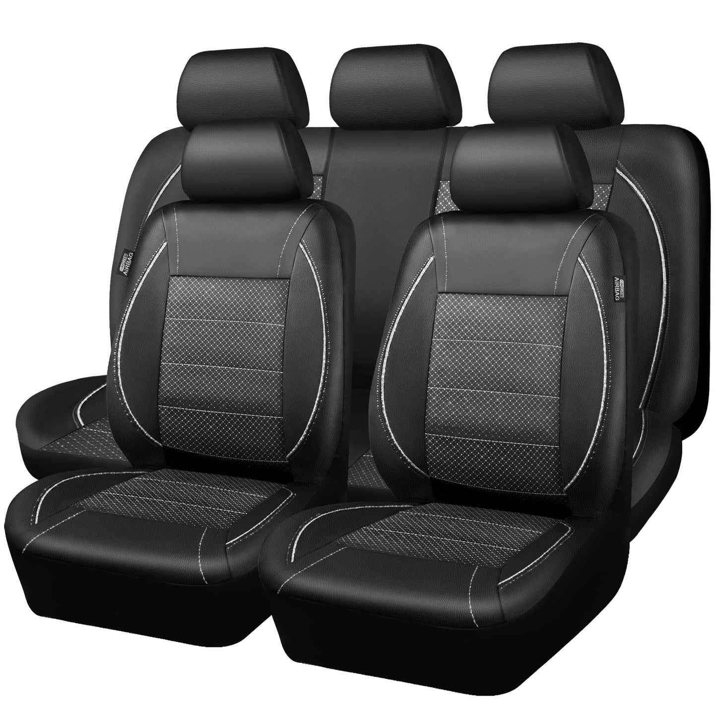 CAR PASS Universal FIT Piping Leather Car Seat Cover, for suvs,Van,Trucks,Airbag Compatible,Inside Zipper Design and Reserved Opening Holes (Full Set, Black and Red)