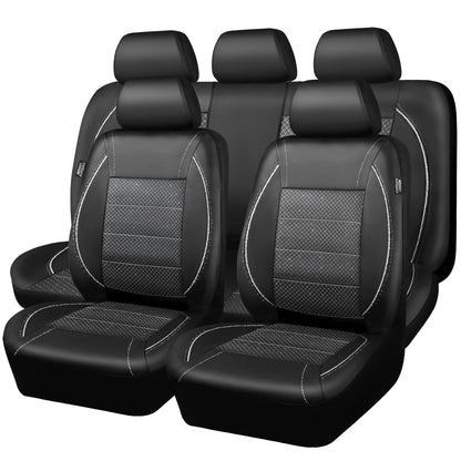 CAR PASS Universal FIT Piping Leather Car Seat Cover, for suvs,Van,Trucks,Airbag Compatible,Inside Zipper Design and Reserved Opening Holes (Full Set, Black and Red)
