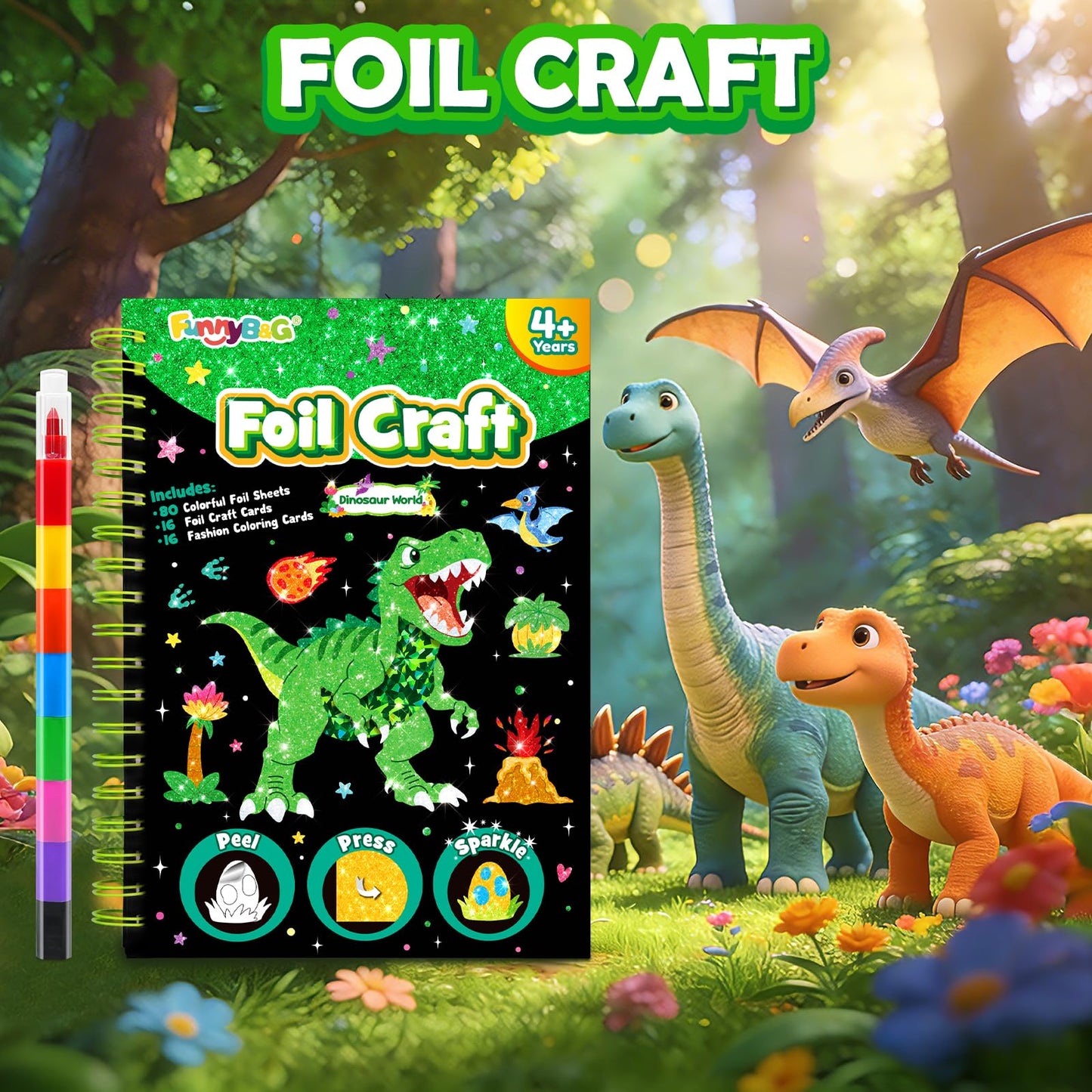 FUNNYB&G Foil Art Craft Kit for Kids, Sparkly Birthday Gift Toy for Boys