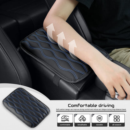 Amiss Car Center Console Cover, Upgraded Leather Car Armrest Cushion with 2 Storage Pockets, Universal Waterproof Cushion Pad, Non-Slip Car Interior Accessories, Fits Most Sedans SUVs Trucks (Black)
