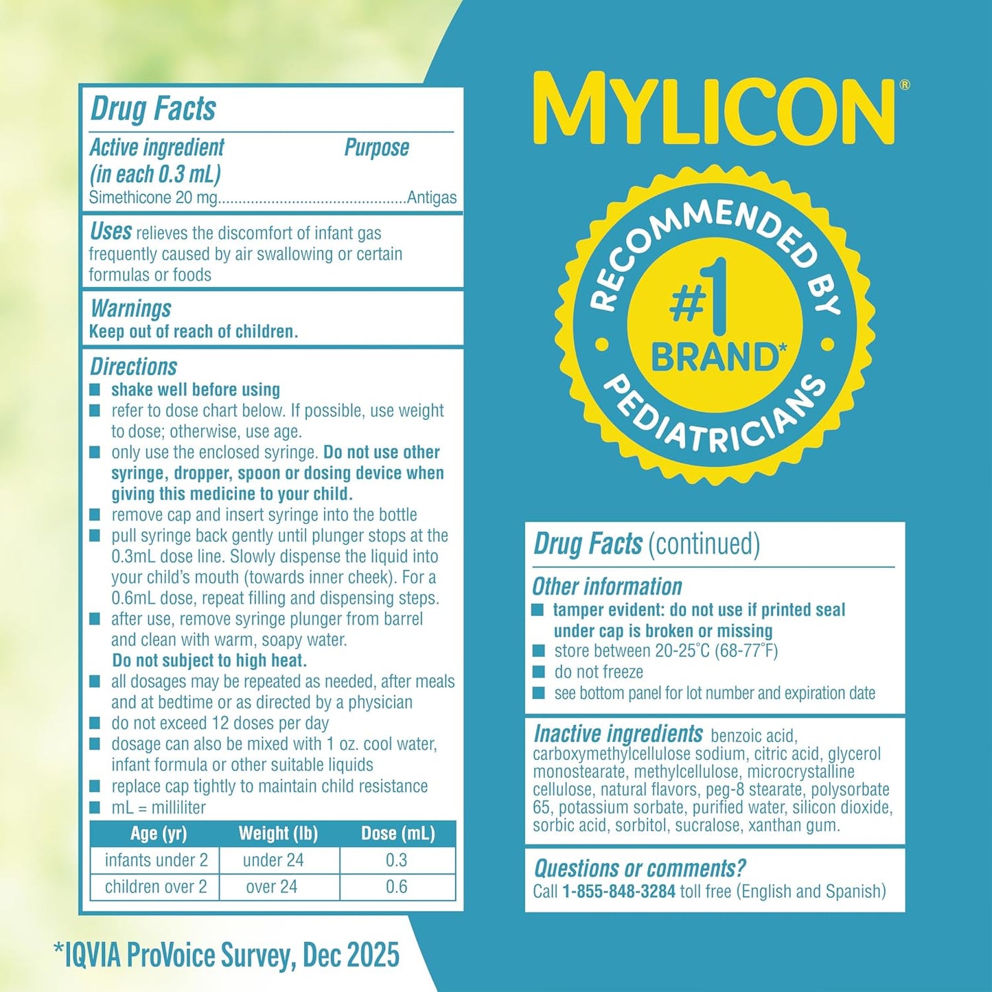 MYLICON Gas Relief Drops for Infants and Babies, Dye Free Formula, 1 Fl Oz.