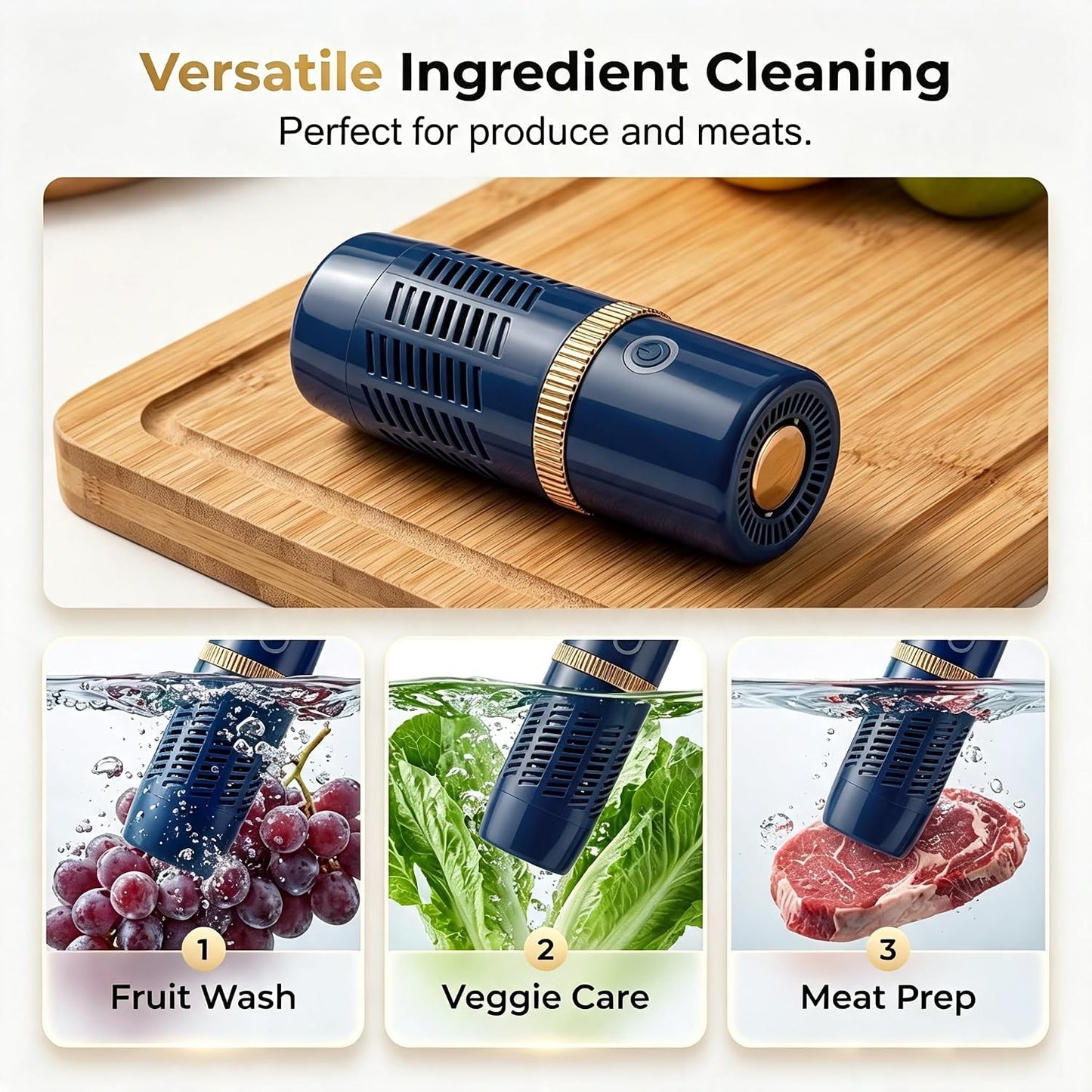 Vegetable Fruit Cleaner Machine, Portable Waterproof Purifier Device Blue