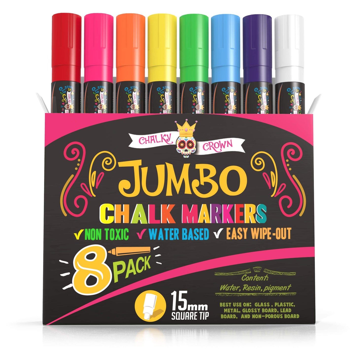 CHALKY CROWN Liquid Chalk Markers - Bold Chalkboard Markers - 8 Pack, 6mm