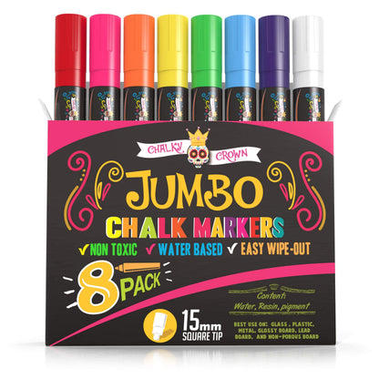 CHALKY CROWN Liquid Chalk Markers - Bold Chalkboard Markers - 8 Pack, 6mm