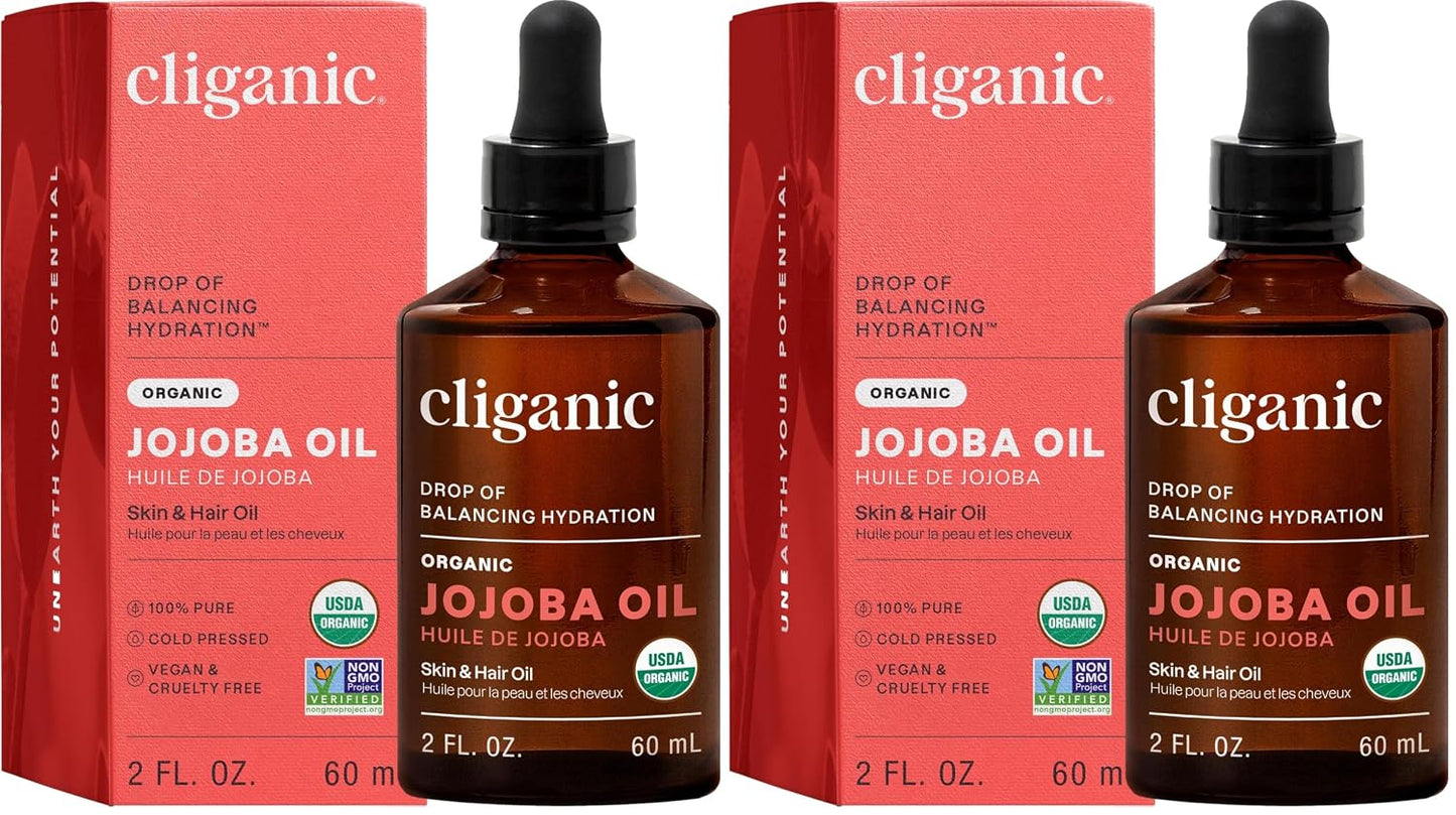 Cliganic Organic Jojoba Oil, 100% Pure Cold Pressed for Face & Hair, 4oz