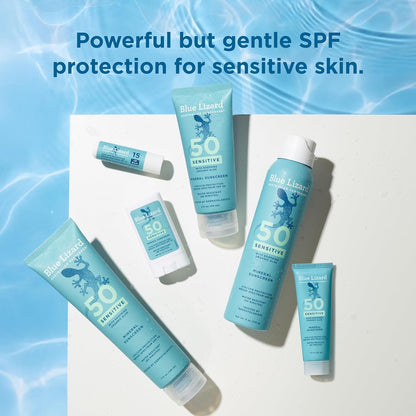 Blue Lizard Sensitive Mineral SPF 50 Sunscreen Lotion, 100% Mineral Sunscreen, UVA/UVB Protection, Infused with organic Aloe Vera, Soothes and Hydrates, 5 fl oz