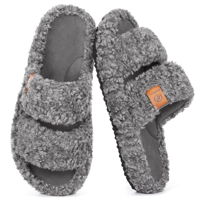 EverFoams Womens Fuzzy Open-toe Slippers Memory Foam Indoor House Shoes