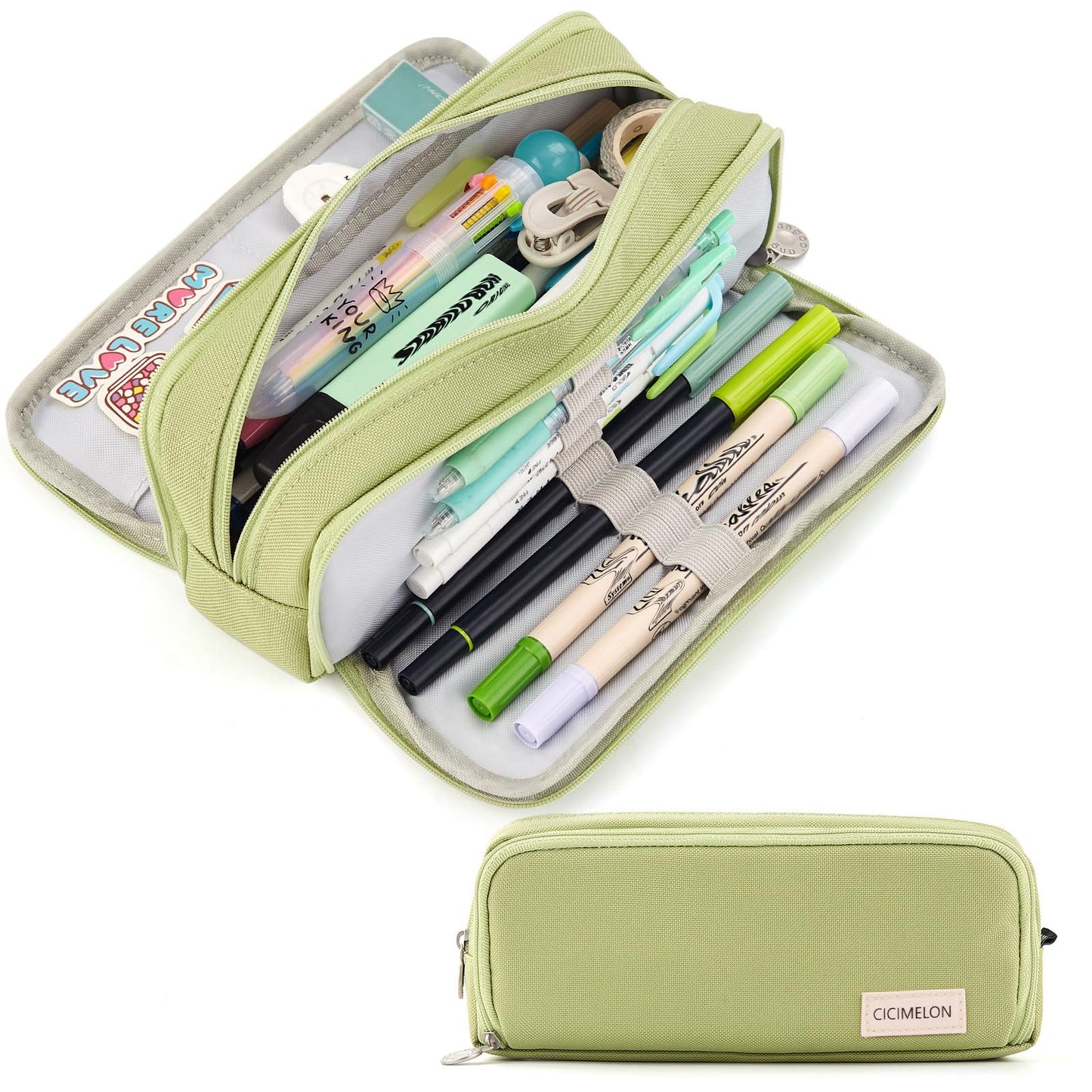 CICIMELON Large Capacity Pencil Case 3 Compartment Pouch Pen Bag for School Teen Girl Boy Men Women (Pink)