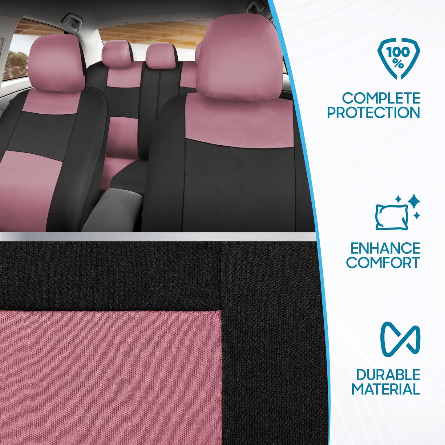 BDK PolyPro Car Seat Covers Full Set in Solid Black, Front and Rear Split Bench Seat Covers for Cars, Easy to Install Car Seats Cover Set and Accessories for Auto Trucks Van SUV - Solid Black