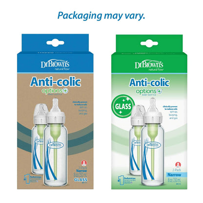 Dr. Brown's Anti-Colic Options+ Narrow Glass Baby Bottle, 8 oz, 1-Pack