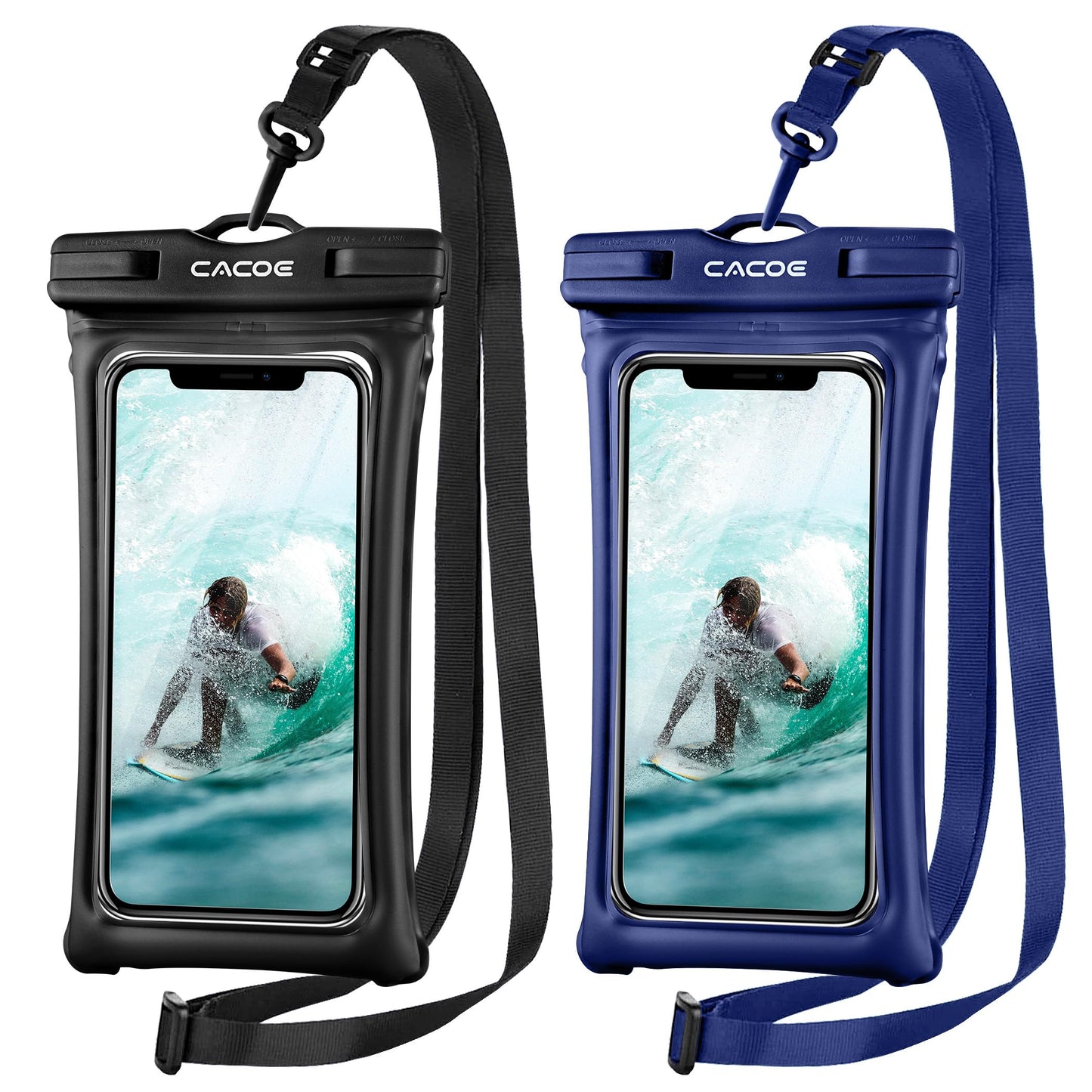 CACOE Floatable Waterproof Phone Pouch 2 Pack Up to 7.0",White+Blue