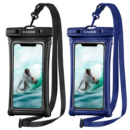 CACOE Floatable Waterproof Phone Pouch 2 Pack Up to 7.0",White+Blue