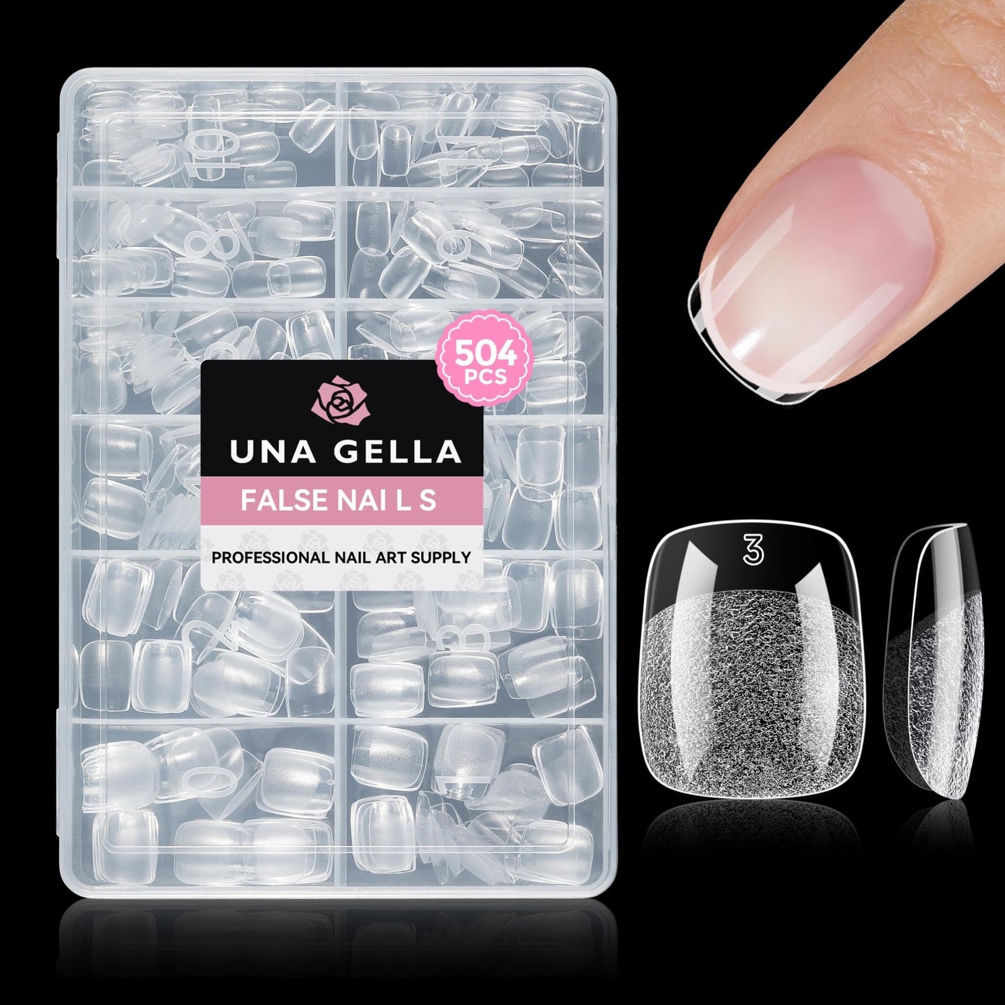UNA GELLA 504Pcs Medium Pointed Almond Nail Tips, X-Soft Almond Gel Nails