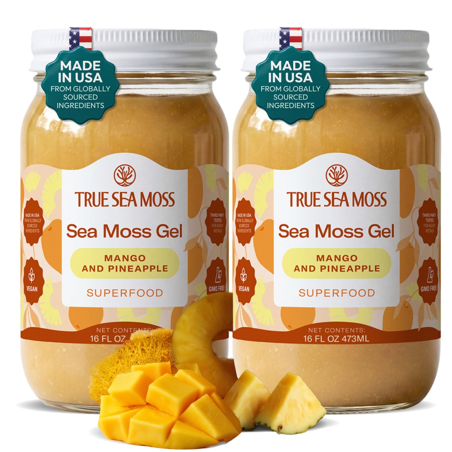 TrueSeaMoss Sea Moss Gel – Made in USA – Wildcrafted Seamoss, Fruits & Jarred Vegetables – Mango, Pack of 3 (Labels may Vary)