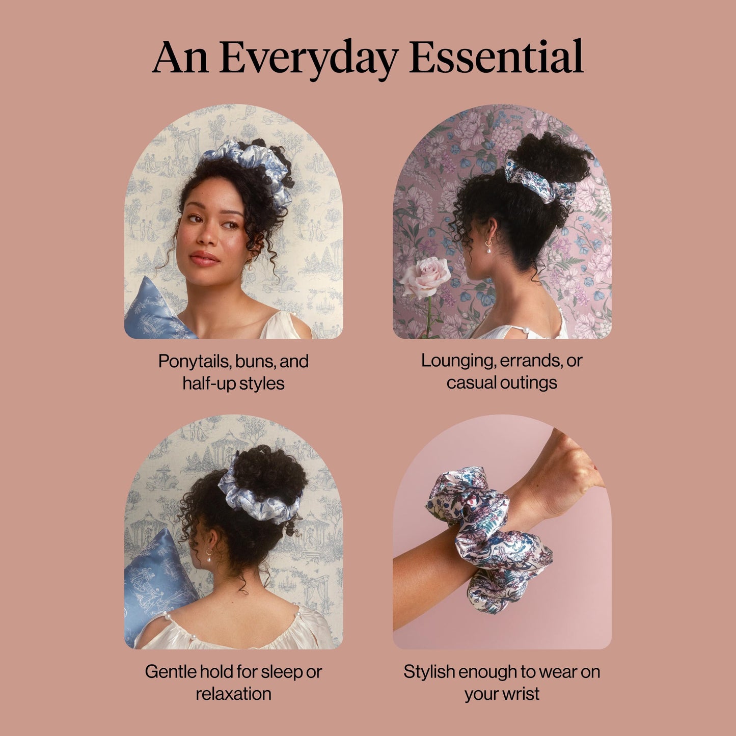 Kitsch Ultra-Petite Satin Scrunchies for Women - Eucalyptus, 6pcs