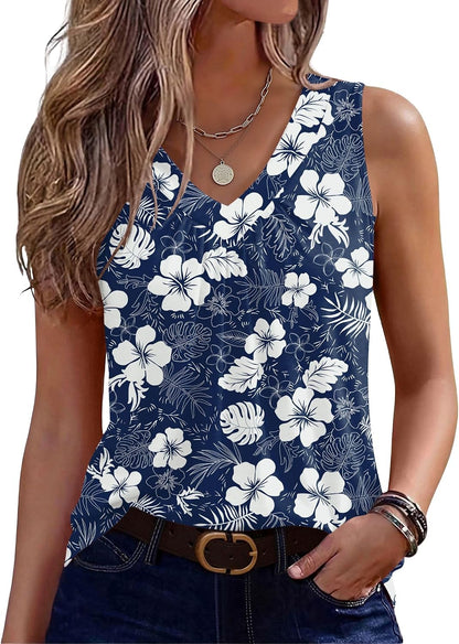 Zeagoo Womens Tank Tops Summer Sleeveless Tops V Neck Pleated Shirts