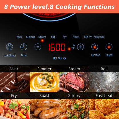2 Burner Electric Cooktop 110V, 2000W, 24" Countertop & Built-in