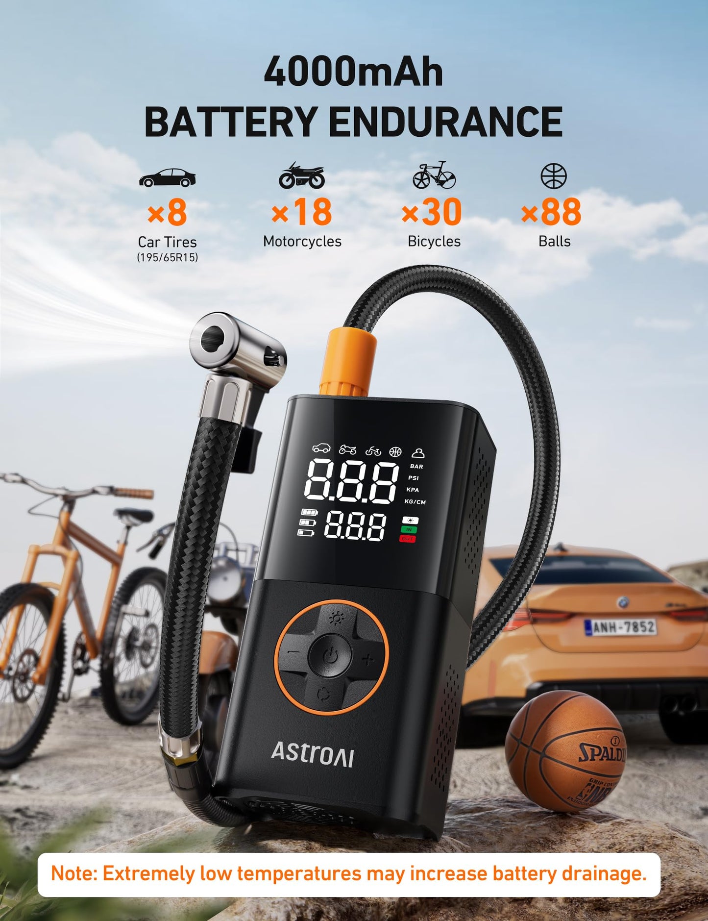 AstroAI L7 Tire Inflator Portable Air Compressor,150 PSI Cordless Bike Pump