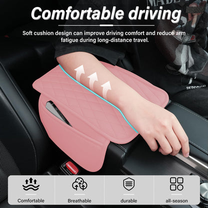 Amiss Car Center Console Cover, Upgraded Leather Car Armrest Cushion with 2 Storage Pockets, Universal Waterproof Cushion Pad, Non-Slip Car Interior Accessories, Fits Most Sedans SUVs Trucks (Black)