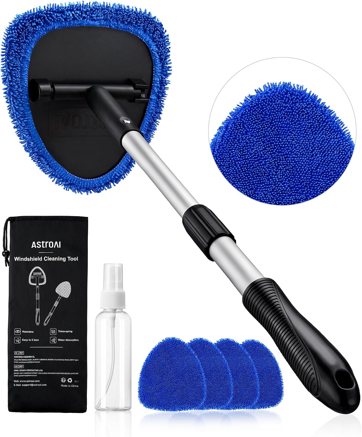 AstroAI 21" Extra-Long Windshield Cleaner Tool & Car Interior Detailing Kit