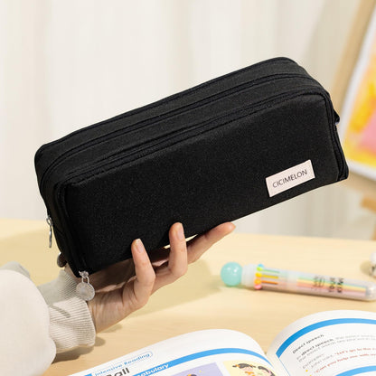 CICIMELON Large Capacity Pencil Case 3 Compartment Pouch Pen Bag for School Teen Girl Boy Men Women (Pink)
