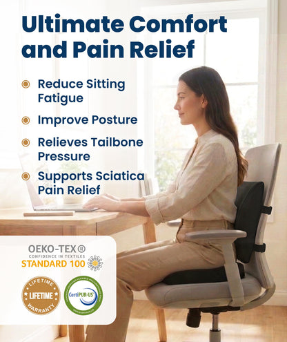 Everlasting Comfort Doctor Recommended Memory Foam Seat Cushion for Office Chairs & Car - Ergonomic Office Desk Accessories - Cushions for Tailbone Pain Relief, Sciatica (Black, Large)