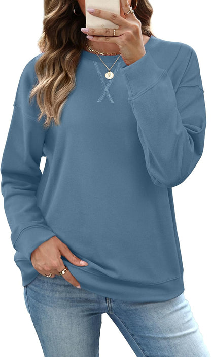 RUMIA Women's Crew Neck Sweatshirt Long Sleeve Tops for Women Fall Clothes