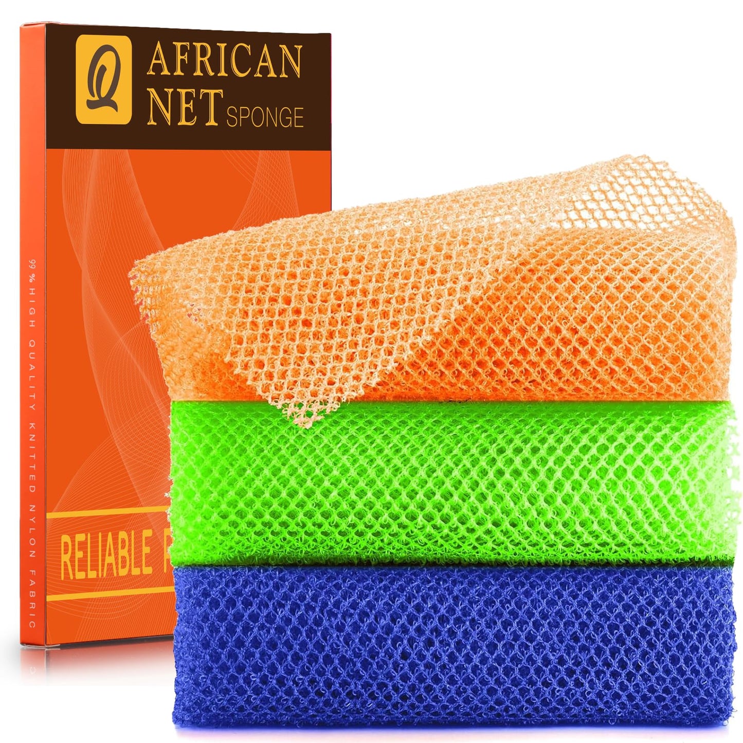 UJFQBH African Net Sponge Authenti, Exfoliating Body Scrubber for Back and Hard to Reach Areas, Gentle Daily Exfoliation for Deep Cleansing, Quick Drying Shower Essential, Aqua Grey 3 Pack