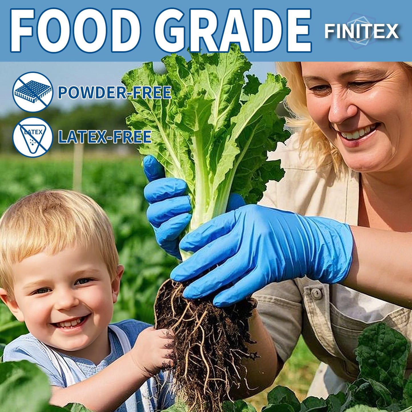 FINITEX Blue Disposable Nitrile Exam Gloves - 200 PCS/BOX 3.5mil Rubber Powder-Free Latex-Free Medical Cleaning Food Gloves