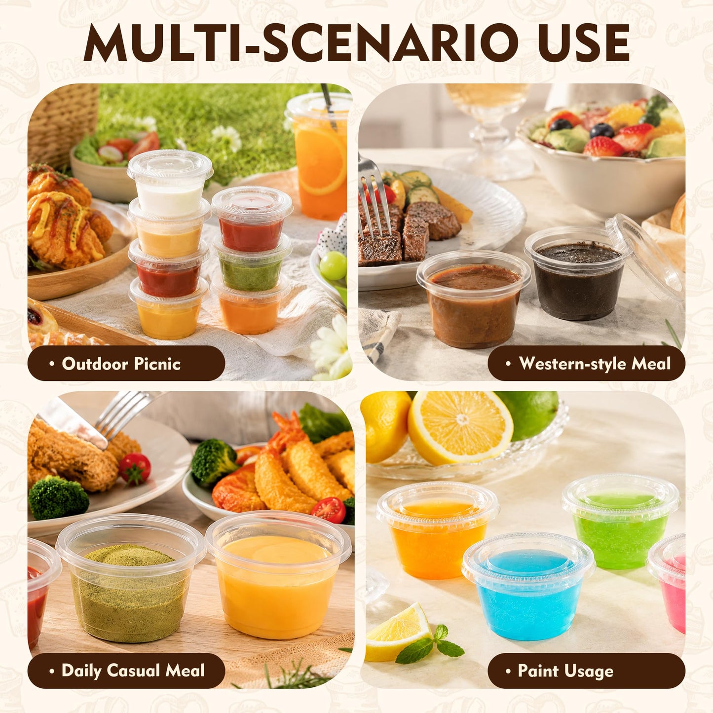 YEEHAW 100 Sets - 2 oz Jello Shot Cups with Lids, Portion Cups, Clear Disposable Plastic Jello Shot Cups for Meal Prep, Salad Dressing, Soufflé, Portion Containers (Pack of 2)